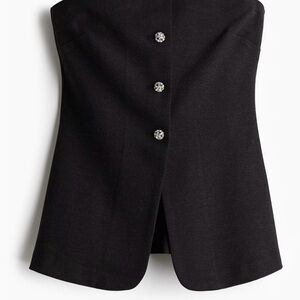 Elegant Black Strapless Top with Crystal Buttons